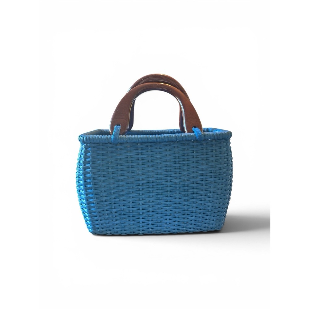 Handmade Blue Basket Purse Handbag PUTU J MacLear Vintage - Picture 2 of 12